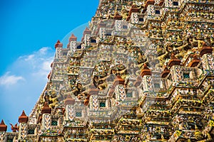 The Temple of Dawn Wat Arun and a beautiful blue sky in Bangkok, Thailand