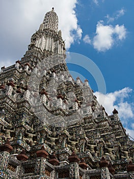 The Temple of Dawn Wat Arun and blue sky in Bangkok, Thailand