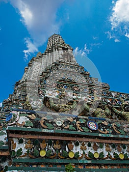 The Temple of Dawn Wat Arun and blue sky in Bangkok, Thailand