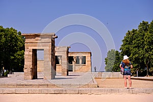 Tourist contemplating the temple of Debod. photo
