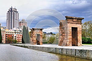 Temple of Debod and Skyline of Madrid photo