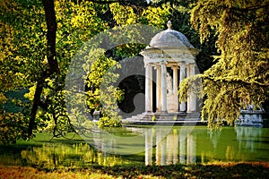 Temple of Diana. Historical park of Villa Durazzo Pallavicini in Genoa-Perli, Italy
