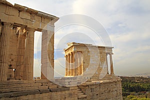 Temple of Erechtheum at sunset, Acropolis, Athens,