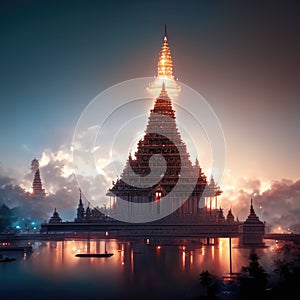 Temple in the evening, Wat Arun, Bangkok, Thailand AI Generated