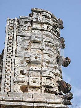 Temple Facade in Uxmal Yucatan Mexico