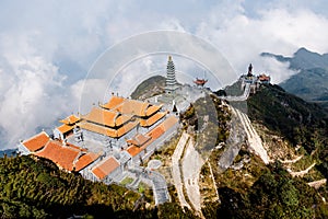 The Temple on Fansipan mountain peak the highest mountain in Indochina in Sapa city, Vietnam