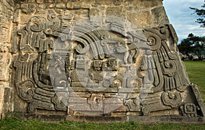 Temple of the Feathered Serpent in Xochicalco, Mexico.