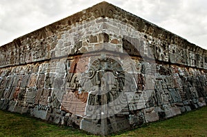 Temple of the Feathered Serpent in Xochicalco, Mexico.