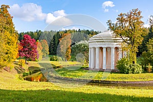 Temple of Friendship in autumn in Pavlovsky park, Pavlovsk, St. Petersburg, Russia