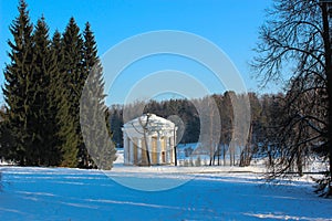 Temple of Friendship in Pavlovsky Park at winter time.