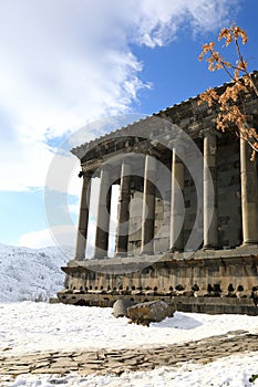 Temple of Garni building in winter