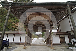 Temple gate of Kongo Sanmai-in temple in Koya