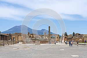 Temple of Giove in Pompei, Italy with Mount Vesuvius in the background photo