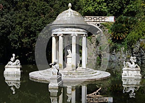 Temple of the goddess Diana inside the neo-gothic park of Villa Durazzo Pallavicini