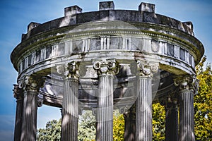 Temple, Greek-style columns, Corinthian capitals in a park