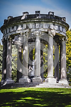 Temple, Greek-style columns, Corinthian capitals in a park