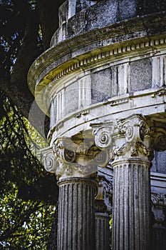 Temple, Greek-style columns, Corinthian capitals in a park