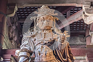 A temple guardian in the Daibutsu-den Hall Hall of the Great Buddha in Nara, Japan