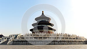 Temple of Heaven facade without people on November 15, 2019 in Beijin, China