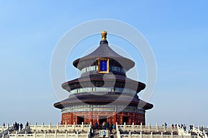 The Temple of Heaven front view with a clear blue sky background in Beijing, China