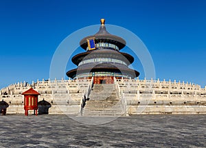 Temple of Heaven hall of prayer with deep blue sky in Beijing, C