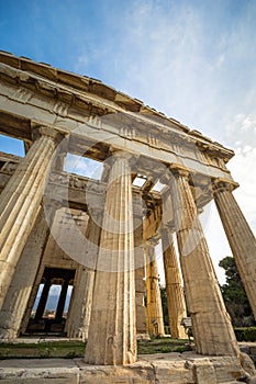 The Temple of Hephaestus in ancient market agora under the rock of Acropolis, Athens.