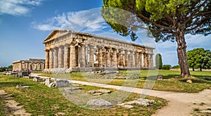 Temple of Hera at famous Paestum Archaeological Site, Campania, Italy