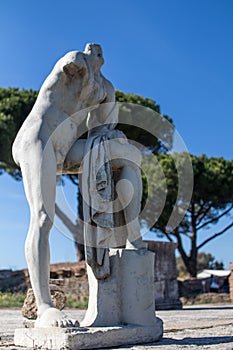 Temple of Hercules in Ostia Antica. Marble details of the statue