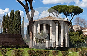 The Temple of Hercules Victor Hercules the Winner Tempio di Ercole Vincitore or Hercules Olivarius. Roman round temple in Piaz photo