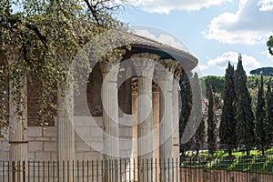 The Temple of Hercules Victor Hercules the Winner Tempio di Ercole Vincitore or Hercules Olivarius. Roman round temple in Piaz photo