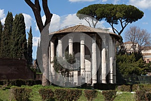 The Temple of Hercules Victor Hercules the Winner Tempio di Ercole Vincitore or Hercules Olivarius. Roman round temple in Piaz photo