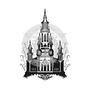 Temple Icon Isolated, Church Silhouette, Futuristic Castle, Architecture Minimal Design, Castle Building