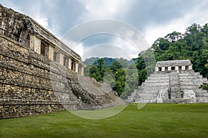 Temple of Inscriptions and Palace at mayan ruins of Palenque - Chiapas, Mexico