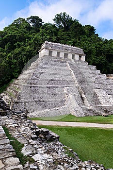 Temple of inscriptions in Palenque archaeological site in Mexico