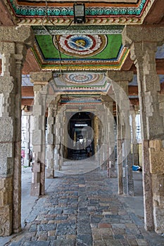 Temple interior view of Adi Kumbeswarar Temple, Kumbakonam, Tamil Nadu, India