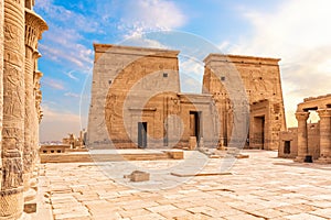 The temple of Isis from Philae, forecourt view, Agilkia Island in Lake Nasser, Aswan, Egypt