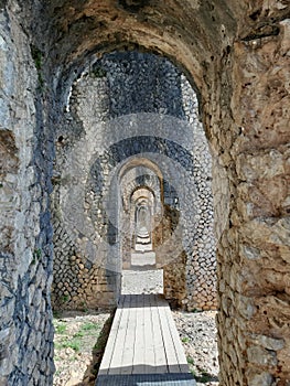 The temple of Jupiter Anxur  also know as the santuary on monte Sant& x27;angelo in terracina Italy