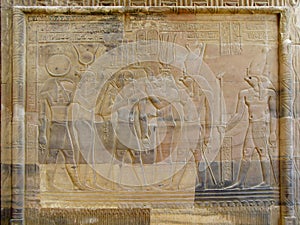 Temple of Kom Ombo, Egypt: relief of the Pharaoh with goddesses