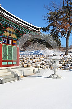 Temple in Korean DMZ Panmunjom in winter