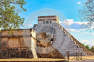 Temple of Kukulcan a Mesoamerican step-pyramid at the center of the Chichen Itza in Mexica, Yucatan photo