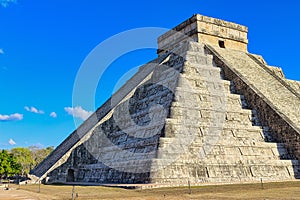 Temple of Kukulcan a Mesoamerican step-pyramid at the center of the Chichen Itza in Mexica, Yucatan