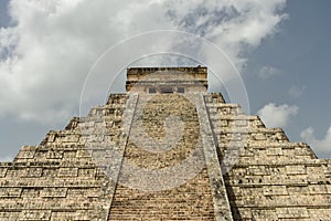 Temple of KukulcÃ¡n El Castillo at Chichen Itza, a large pre-Columbian city built by the Maya people in Mexico