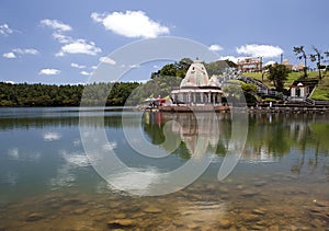 Temple on lake Grandee Bassin on Mauritius photo