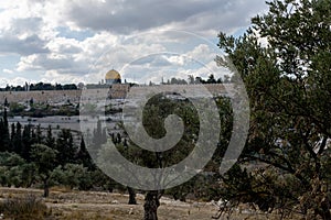 The temple mount and the graves from the Orson Hyde Park in Jerusalem