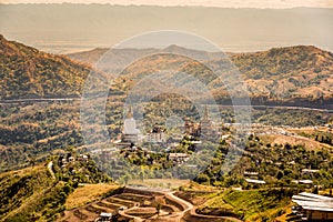 Temple in the mountain with colorful forest