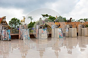 Temple in mountain with Gold Big Buddha is highest point of Koh Sumui