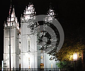 Temple at Night in Downtown Salt Lake City, Utah