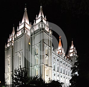 Temple at Night in Downtown Salt Lake City, Utah