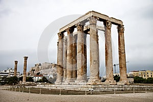Temple of the Olympian Zeus and the Acropolis in Athens, Greece