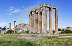 Temple of Olympian Zeus, Acropolis in background, Athens, Greece